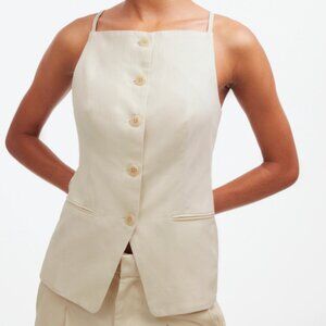 Madewell Square Neck Drapey Twill Vest Old Money Classic Tan Beige NWT Size 14